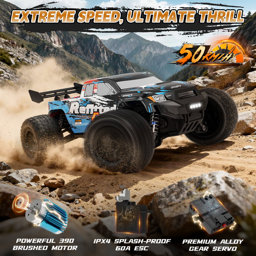 Highmall 1/16 4X4 High-Speed 50+KM/H（Peak） RC Monster Truck - 390 Motor Durable axle & Suspension | 3000mAh Batteries | Boys Toys Christmas Birthday for Teens Aged 14+
