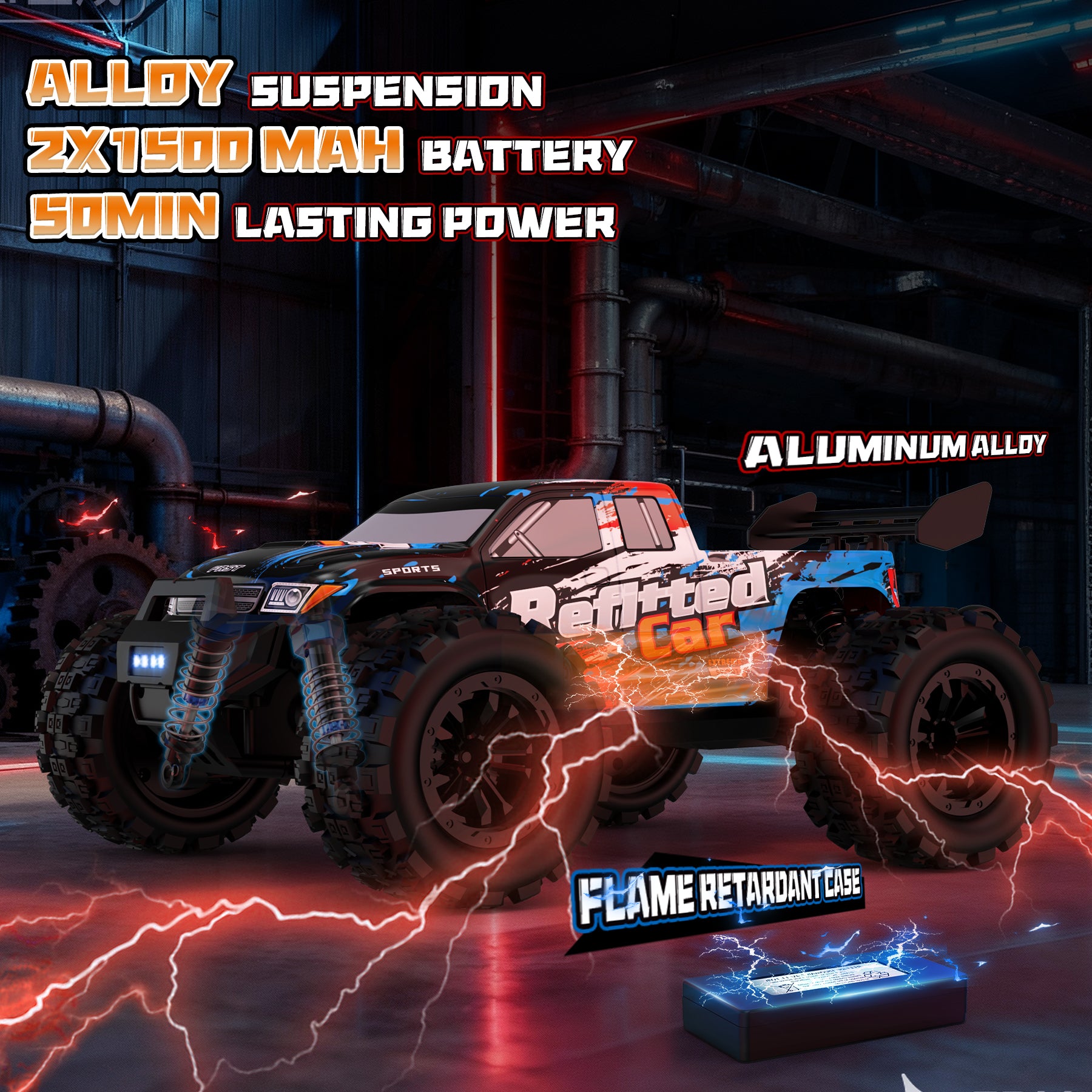 Highmall 1/16 4X4 High-Speed 50+KM/H（Peak） RC Monster Truck - 390 Motor Durable axle & Suspension | 3000mAh Batteries | Boys Toys Christmas Birthday for Teens Aged 14+